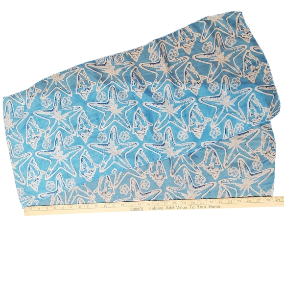 Coastal Blue and White Starfish Scarf. 56" x 13" - Picture 5 of 5